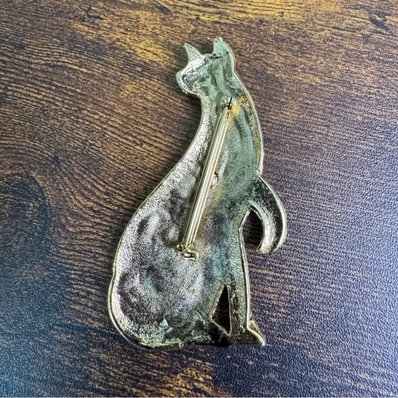 Gold Tone Cat Brooch Textured - Picture 6 of 9